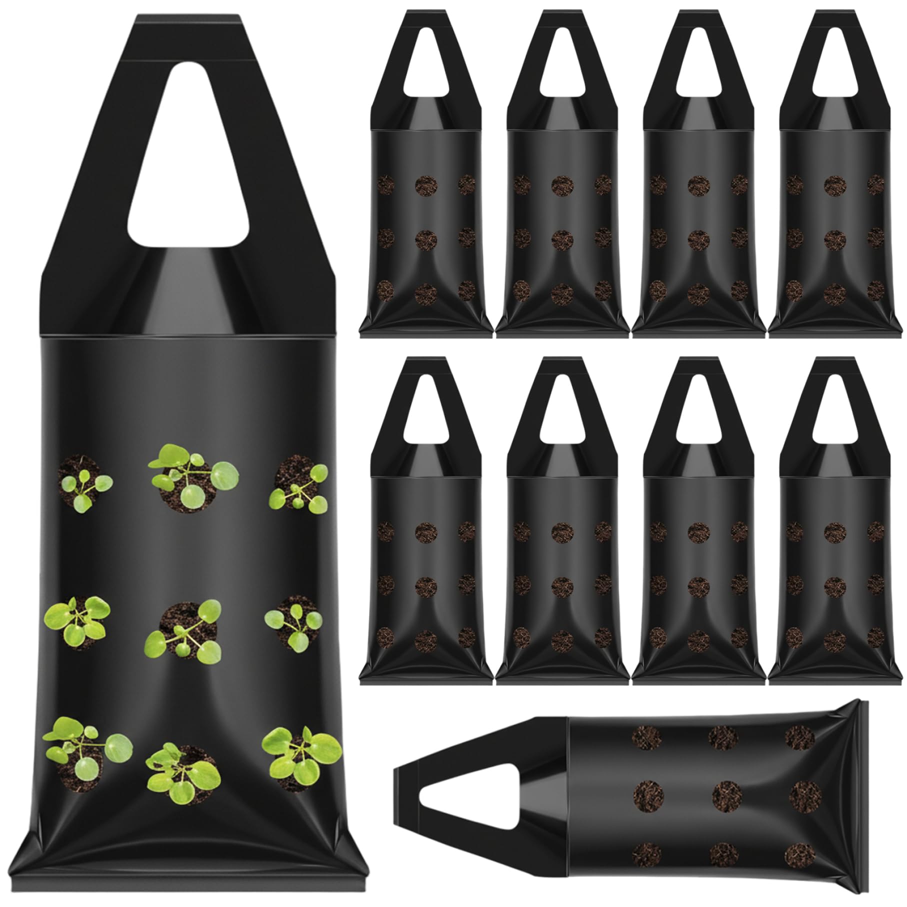 Neptuiby Hanging Strawberry Planter, Opening & Drainage Holes Grow Bags 10PCS Large for Strawberries, Tomatoes, Petunias, Balcony, Indoor Outdoor Use.
