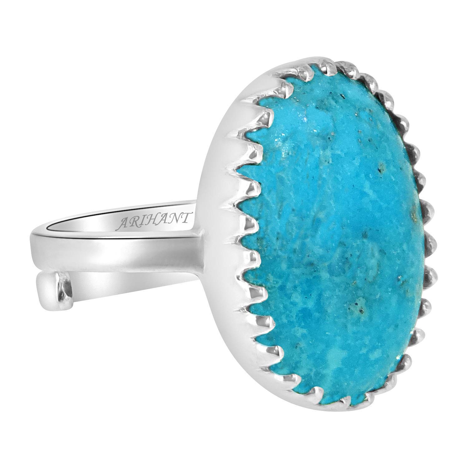 Arihant Gems & JewelsTurquoise (Firoza) Silver Sterling (925 Silver) Ring – Available in 3.25 to 12.25 Ratti| Astrological Gemstone | Positive Effects | Unisex Design for Men & Women