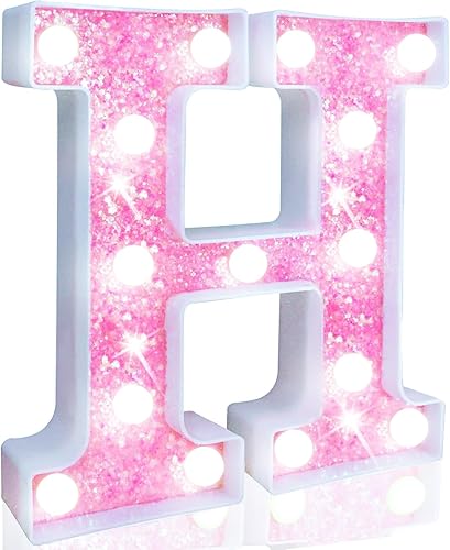 Miniatura 55 de Pooqla - Luz de números con iluminación LED rosa, funciona con pilas, con brillantina, para decoración de fiestas de cumpleaños y hogar Blanco cálido