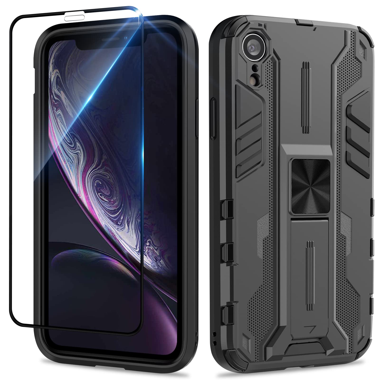 Funda para Samsung Galaxy A13 4G con Cristal Templado Protector Pantalla, Carcasa Antigolpes con Soporte anular metálico, Case Protectora de Grado Militar, Negro — view 93