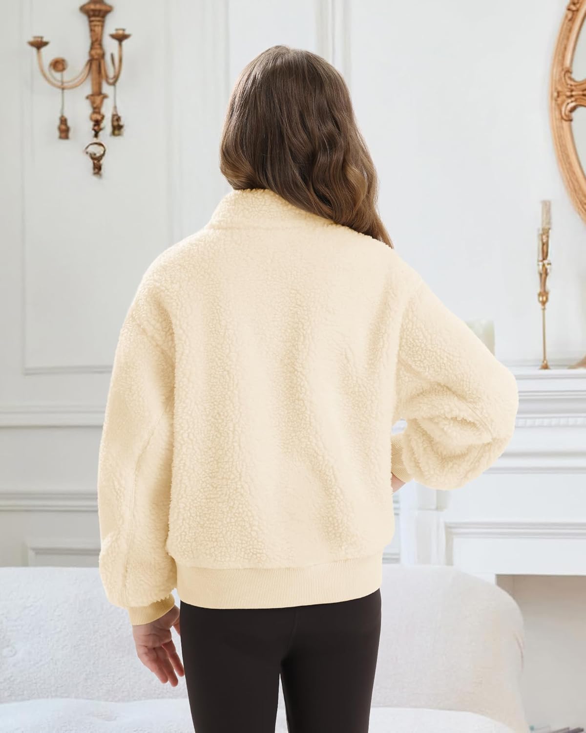 Stelle Girls Sherpa Jacket Fall Fleece Coat Full Zip Winter Fuzzy Outerwear with Pockets for 4-15 Years - Image 3