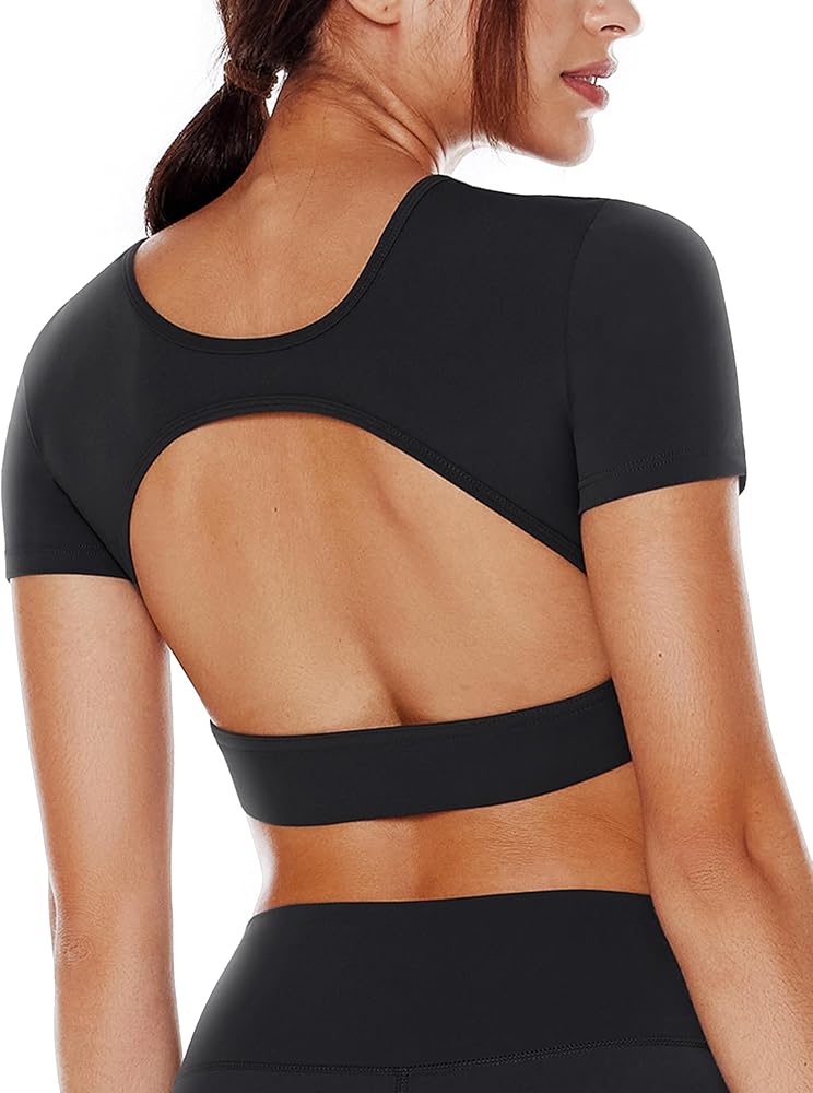 Amazon.com: ENERBLOOM Open Back Workout Crop Tops for Women