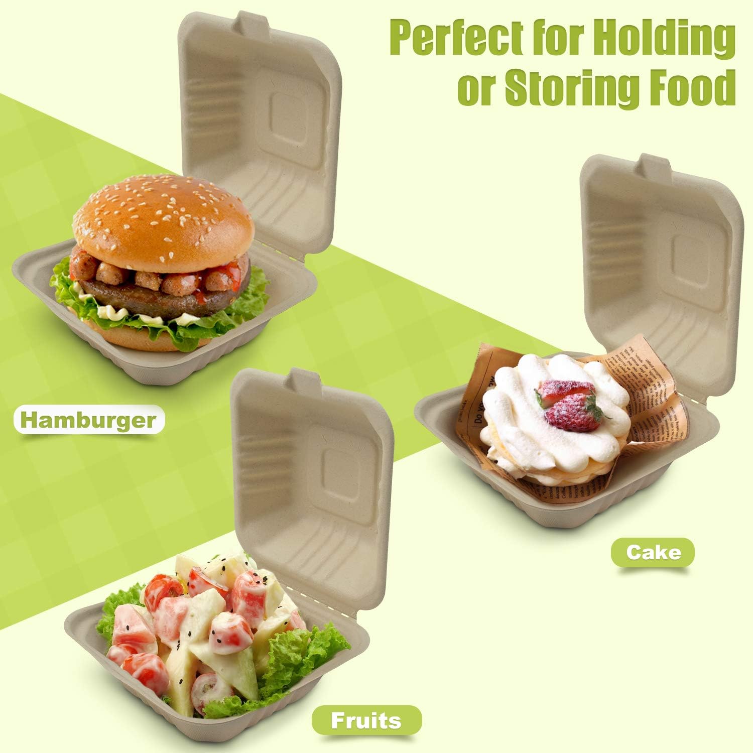 Green Earth, 6-inch, 125-Count, Ribbed Hamburger Compostable Clamshell, BAM ware (Bamboo Fiber), Take-Out/to-Go Food Boxes - Biodegradable Containers, Hinged Lid Microwave-Safe Gluten-Free