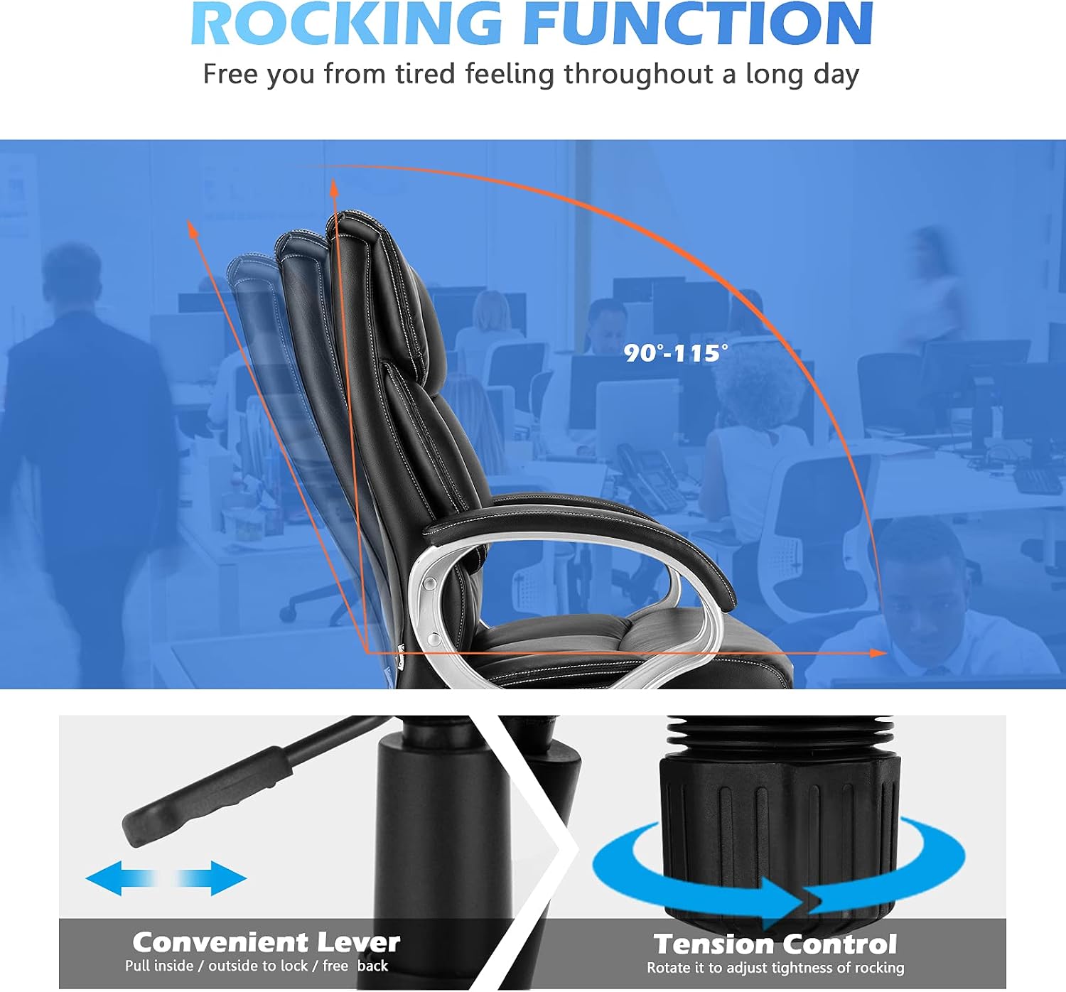 POWERSTONE Big & Tall Executive Office Chair High-Back Computer Desk Chair Leather Adjustable Swivel Chair with Armrest and Lumbar Support 350lbs