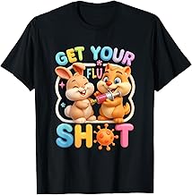 Flu Shot Bunny and Squirrel Funny Medical Vaccine Reminder T-Shirt