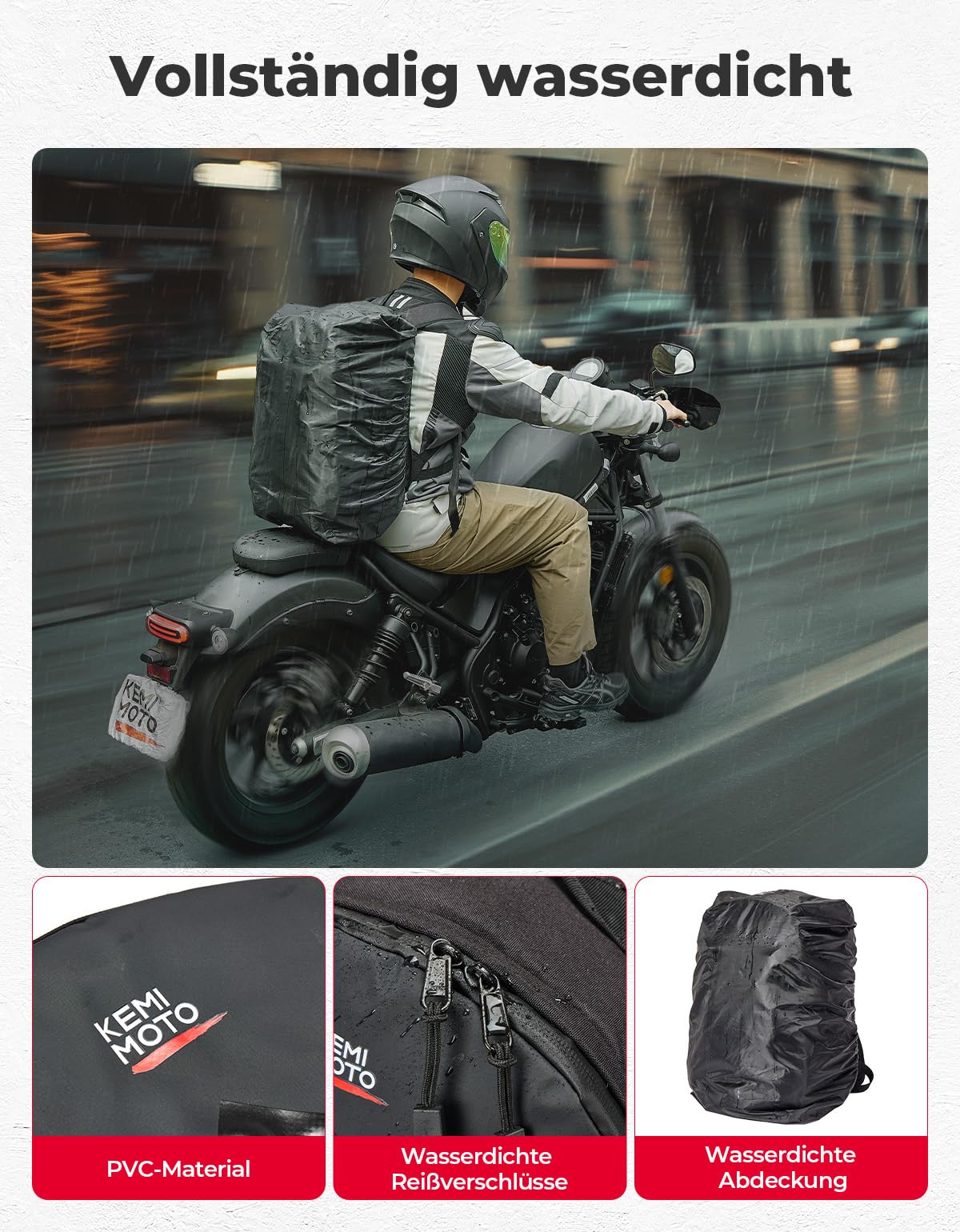 KEMIMOTO Plecak na kask motocyklowy, 35 l, torba na kask z ukrytą siatką na kask, duży uchwyt na kask