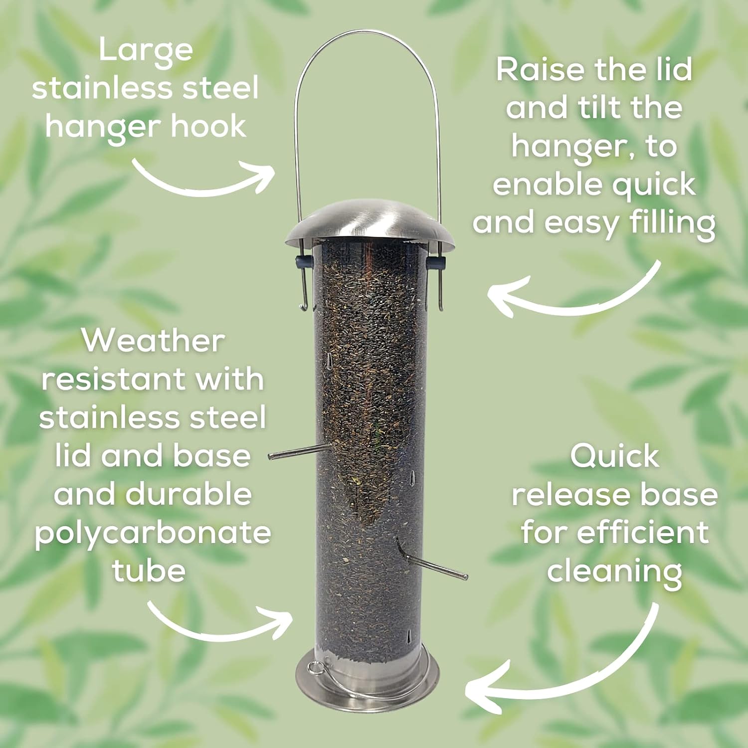 Copdock Mill Stainless Steel Heavy Duty Nyjer Feeder, Weather Resistant Hanging Small Bird Feeder Station - Image 3