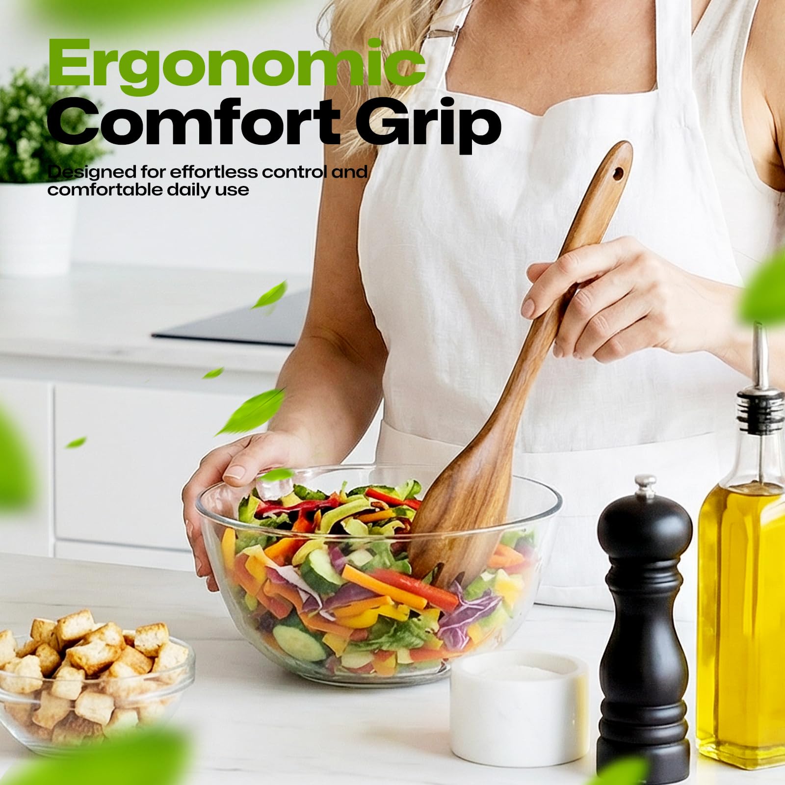AIUHI Wooden Salad Spoon Fork - 2-in-1 Teak Utensil -3 AIUHI Wooden Salad Spoon Fork - 2-in-1 Teak Utensil -3