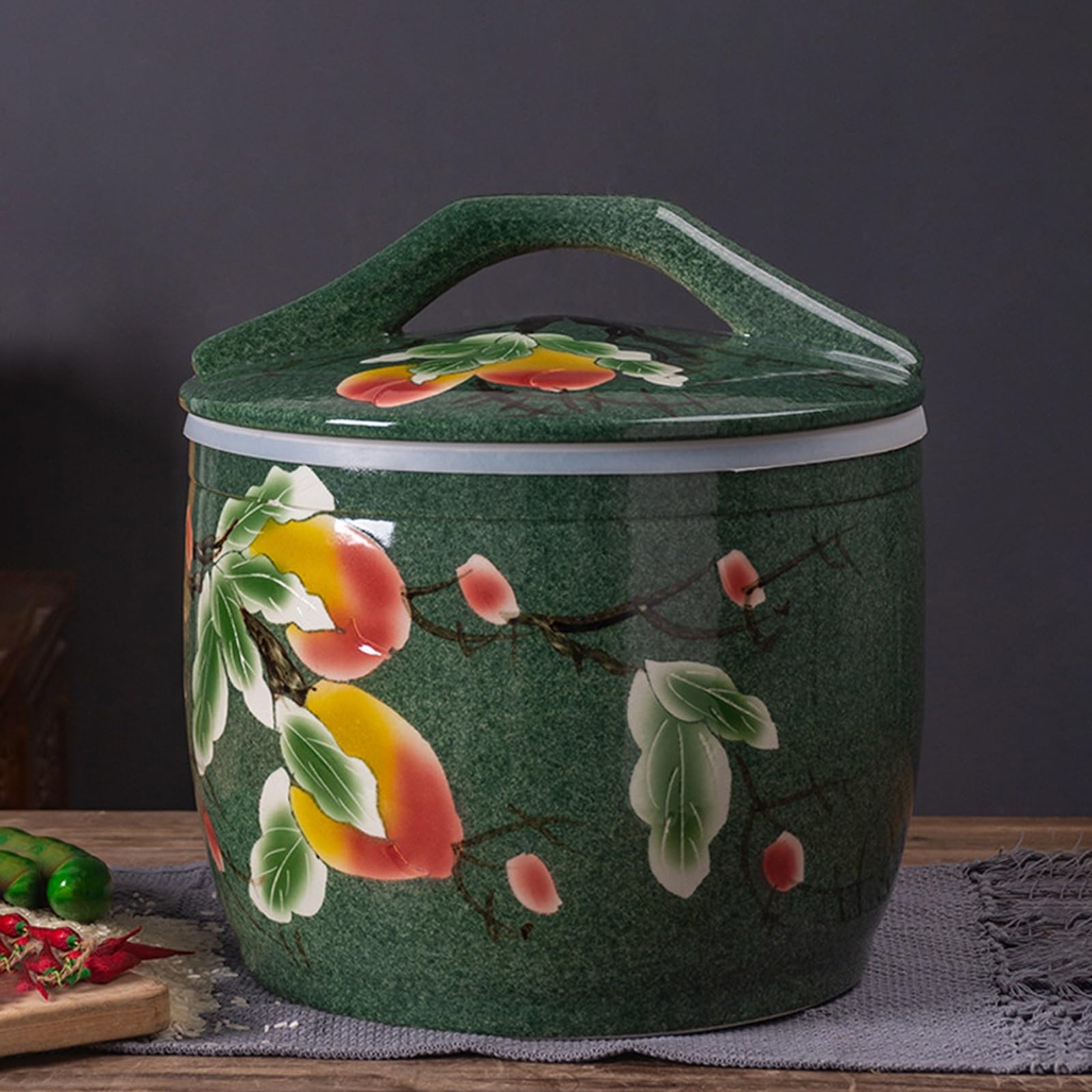 Contenitore per riso in ceramica con manico, dispenser decorativo per cereali da cucina per snack e cereali, stile cinese