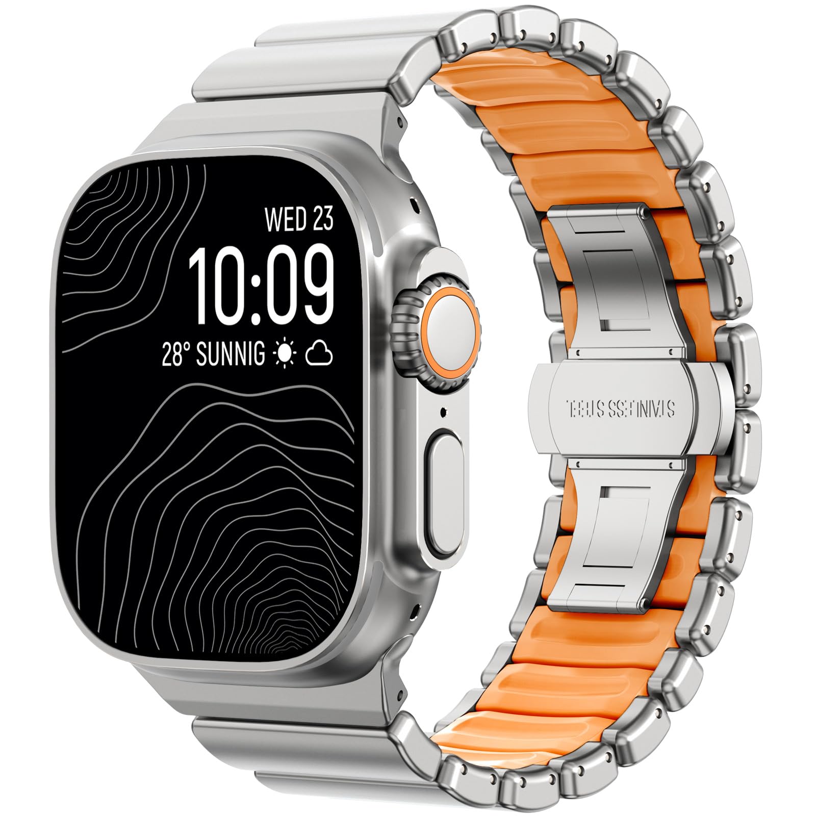 CHANCHY Edelstahl-Silikon Dual-Layer Gliederarmband für Apple Watch Ultra 3/2/1 armband 49mm 46mm 45mm 44mm, Metallarmband kompatibel mit iWatch Series 11 10 9 8 7 6 5 4 SE