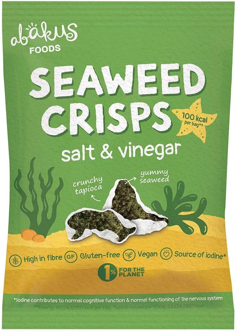 24 x Abakus Food Natural Salt & Vinegar Seaweed Crisps - 0.63 oz