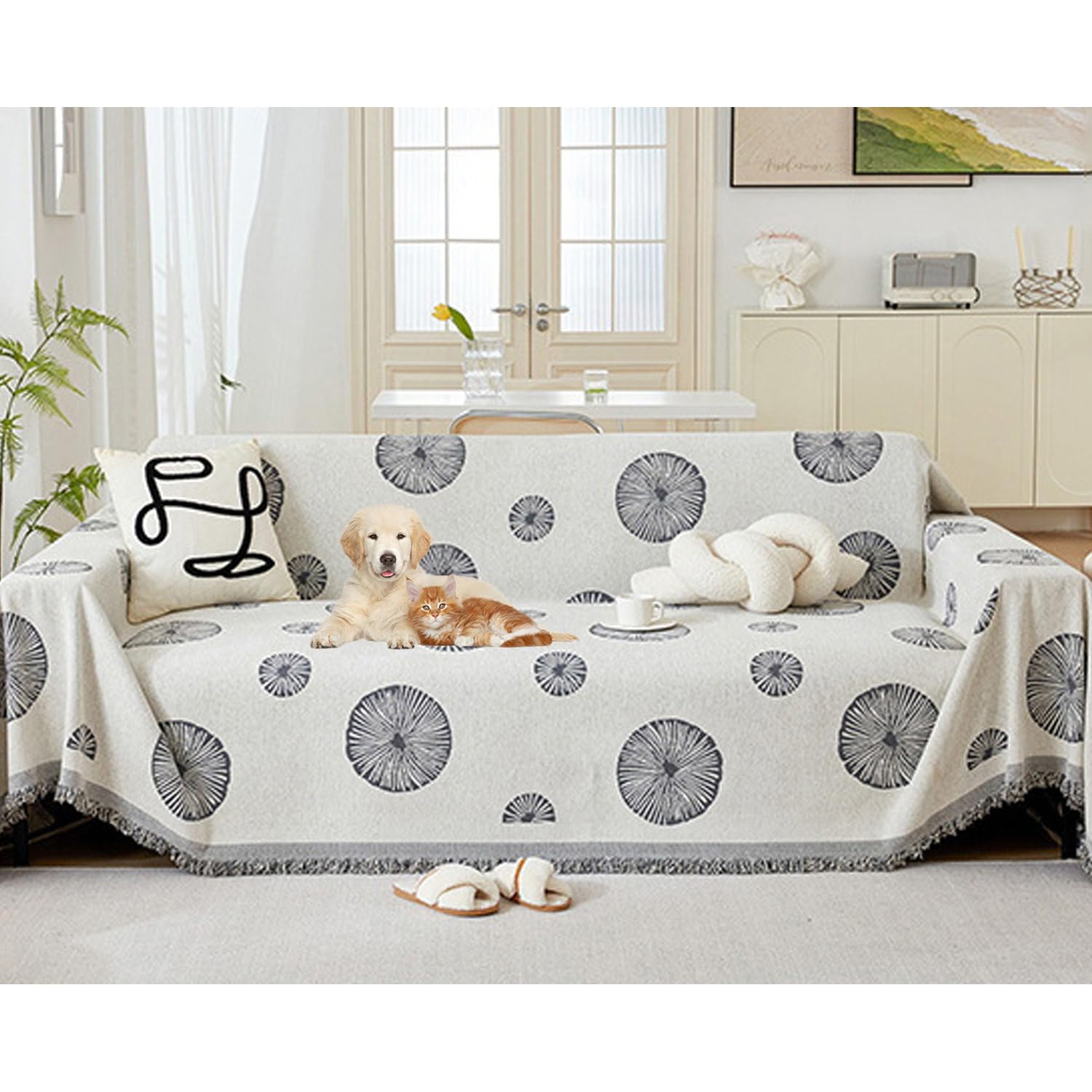 Housse de canapé réversible 180x230cm gris pour grand canapé d'angle