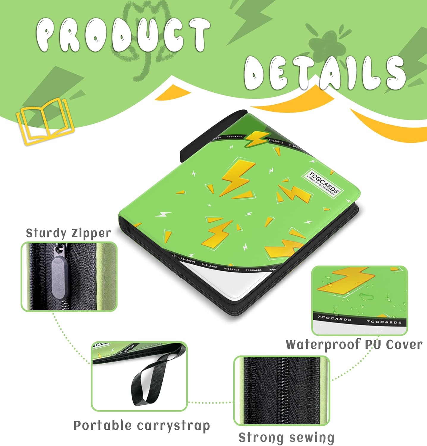 Trading Card Binder 9 Pocket,Card Binder 900 Pockets,Card Book Holder Cards with 50 Removable Sleeves,3-Ring Zip Design MTG/TCG/Sport Collectible Trading Card Albums Gifts for Boys and Girls (Green)