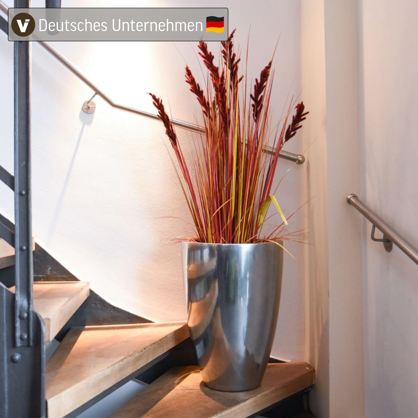 VIVANNO Pflanzkübel Pflanzgefäß Blumenkübel Fiberglas Silber Metallic OPALA (55x40)