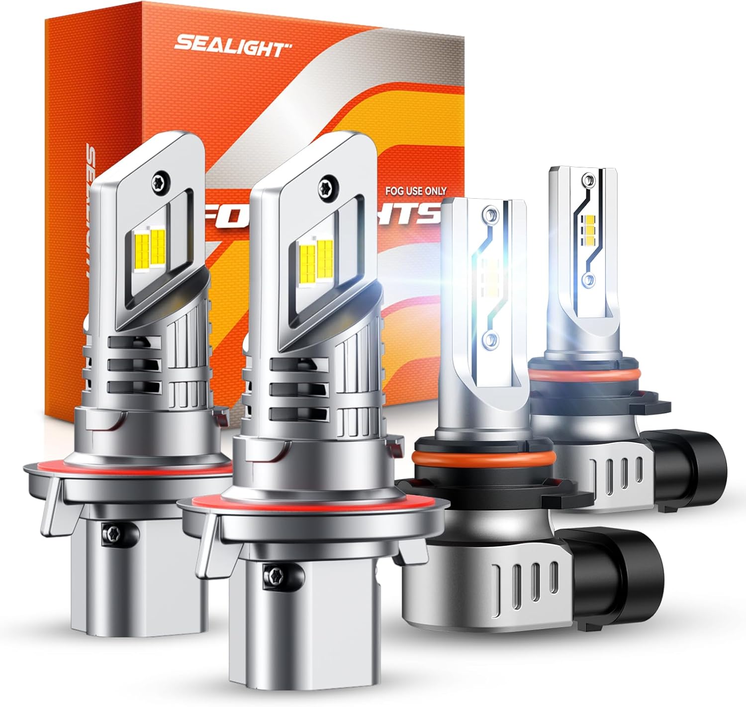 SEALIGHT F5 H13 H10 LED Light Bulbs Combo, 4,2000 Lumens 6500K White, 1:1 Design with Cooling Fan, 9008/H13 H10 LED Fog Light Bulbs Combo for 2005/2004 Ford F-150, Interior Lighting, Pack of 4