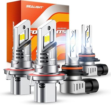 SEALIGHT H13 H10 LED Bulbs Combo, 42000LM 6500K Plug & Play, 11 Mini Fan Cooling IP68 4 PACK