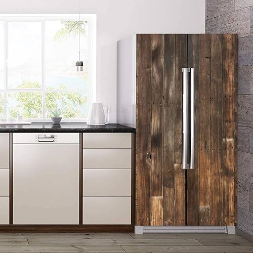 Miniatura 3 de Juego de envoltura de vinilo autoadhesivo para refrigerador, textura de madera, mural de puerta, adhesivo extraíble para nevera, calcomanía para