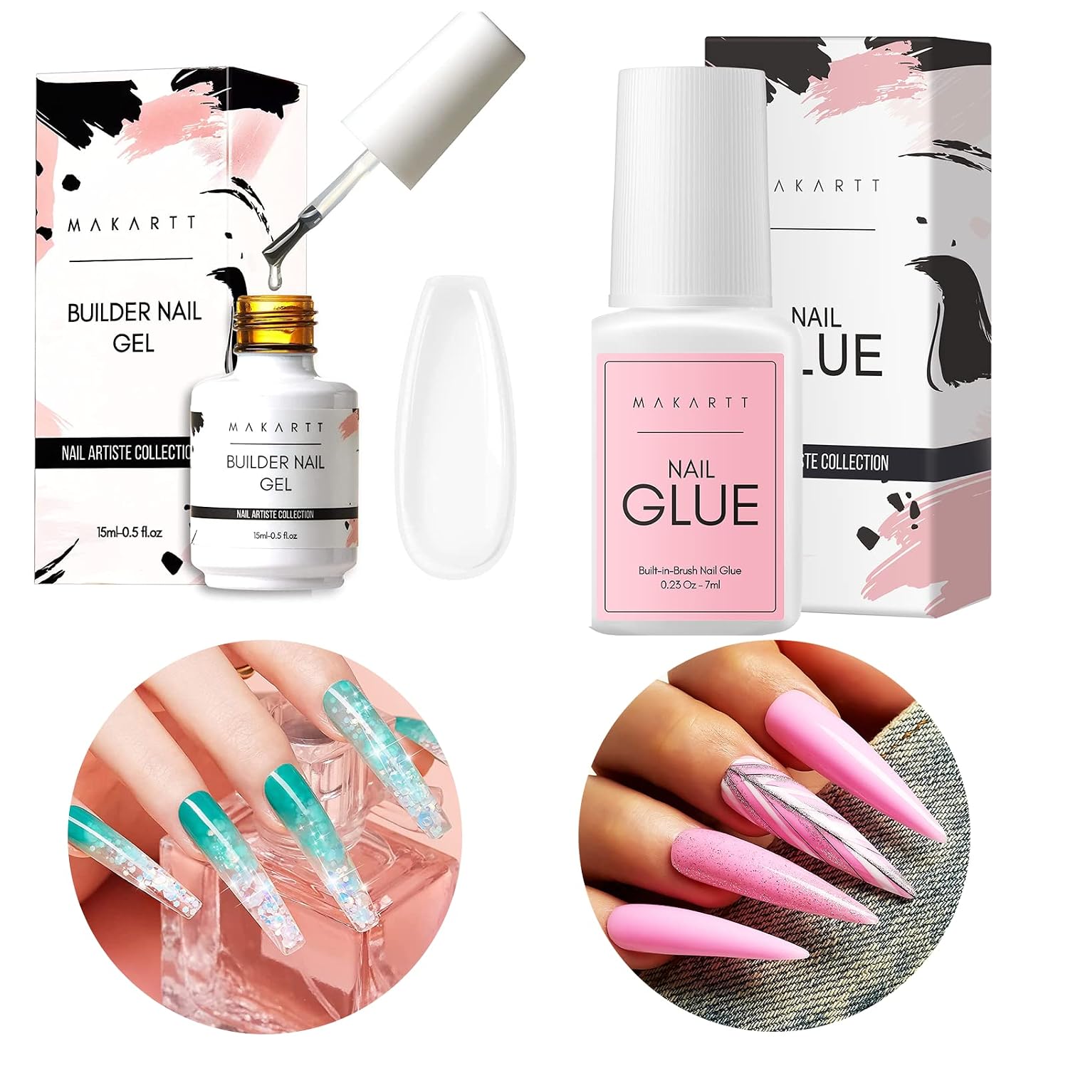 Makartt Builder Nail Gel 15ml 5 in 1 Multifunctional Clear Gel Nail Polish Bundle Super Strong Nail Glue for Press On Nails with Brush