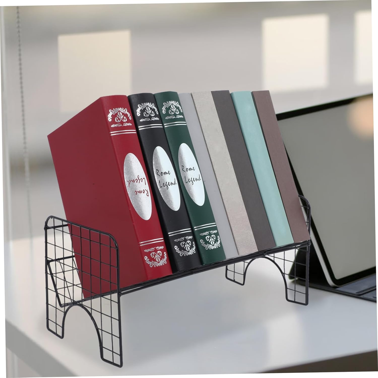 Luxshiny Desktop Iron Bookshelf Vinyl Record CD Storage Rack Decorative Magazine Holder for Desk Organization Smooth Corner Design