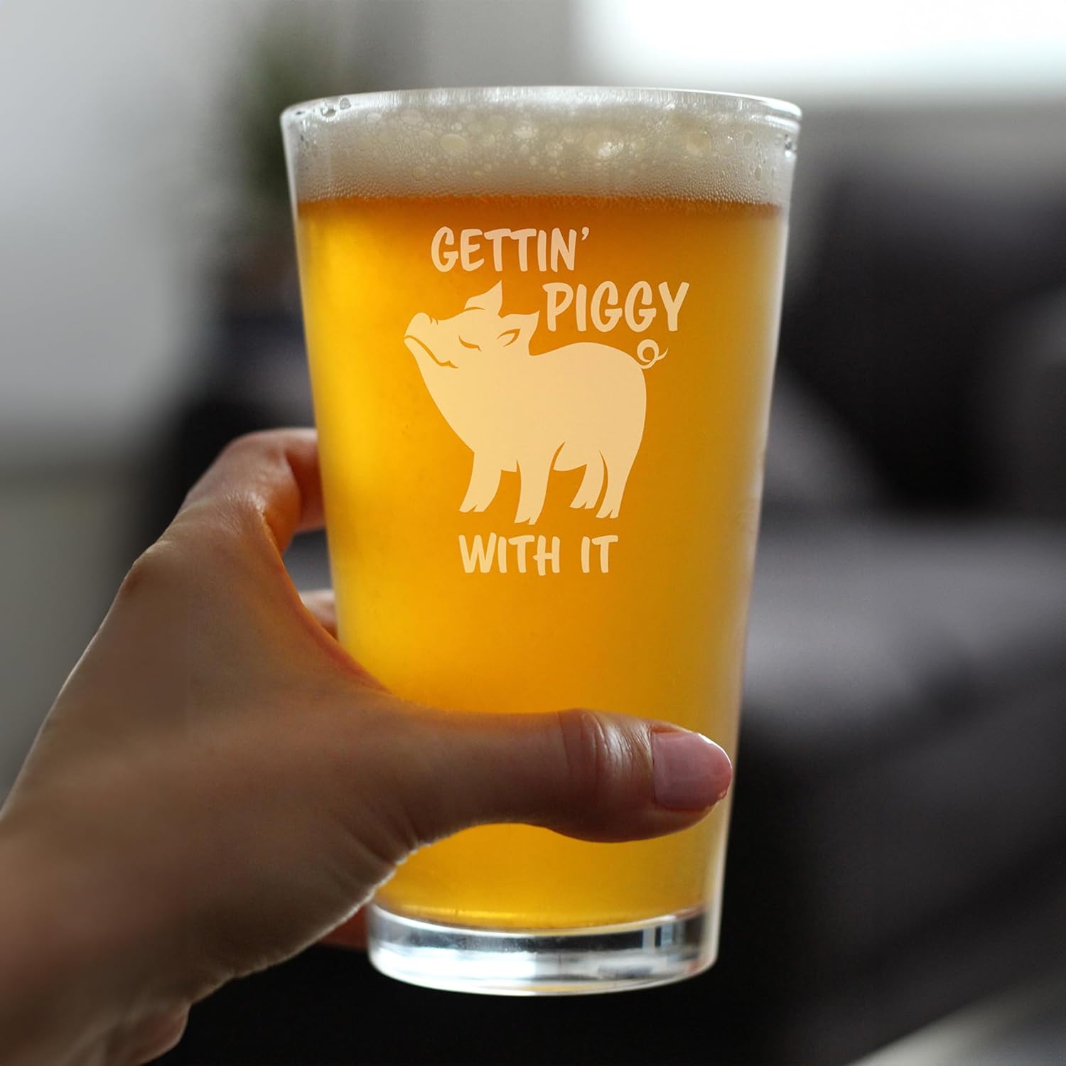 Gettin Piggy With It - Funny Pig Pint Glass Gifts for Beer Drinking Men & Women - Set of 4 - Fun Unique Pig Decor