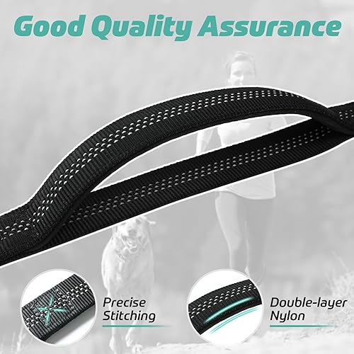 Miniatura 5 de rabbitgoo Correa táctica para perro, correa elástica de entrenamiento para perros con absorción de golpes, correa militar negra para perros con 2