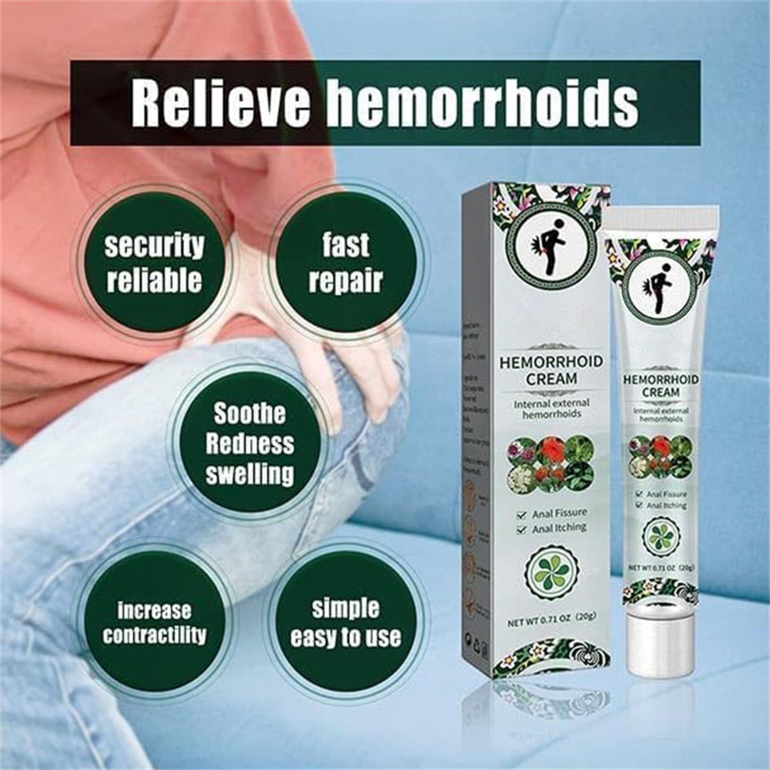 Crema Herbal para Hemorroides, Alivio Rápido de Picazón y Ardor Externos