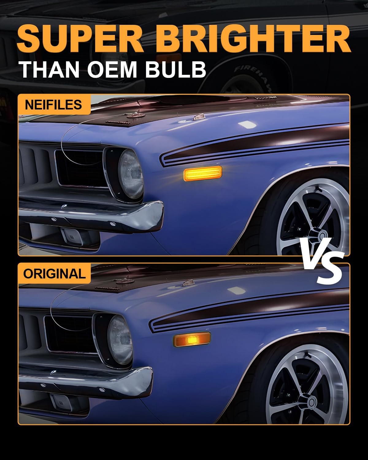 LED Front Side Marker Lights 10X Brighter Compatible with Dodge Charger 1971-1974, Dodge Challenger 1972-1974, Dodge Coronet 1972-1976,Amber Lens,Plug and Play,Easy Installation