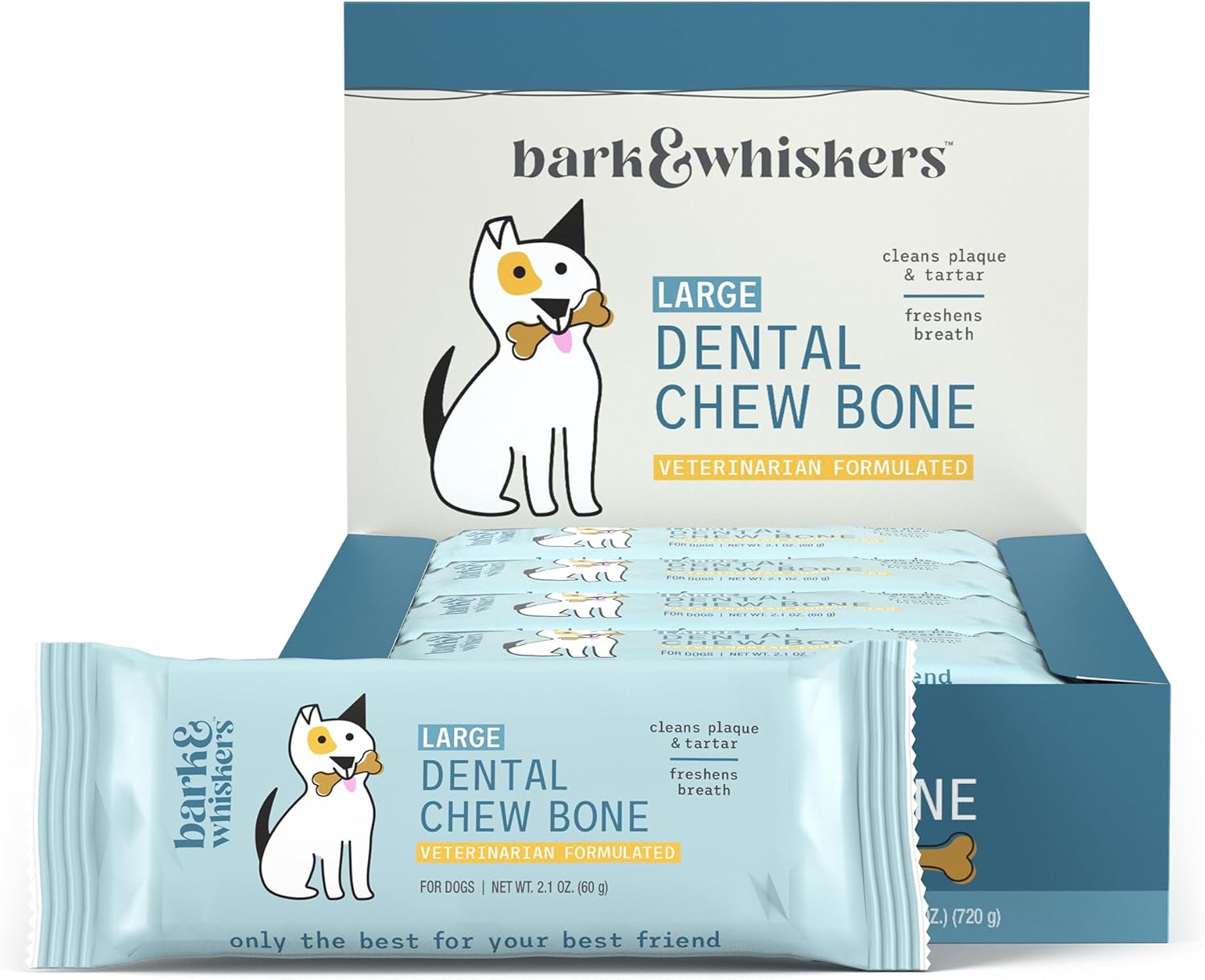 Dr. Mercola Bark & Whiskers Dental Chew Bones - Large Dog Oral Care Support - Natural Ingredients - Zinc & Calcium - No Fillers or Artificial Flavors - 12 Bones