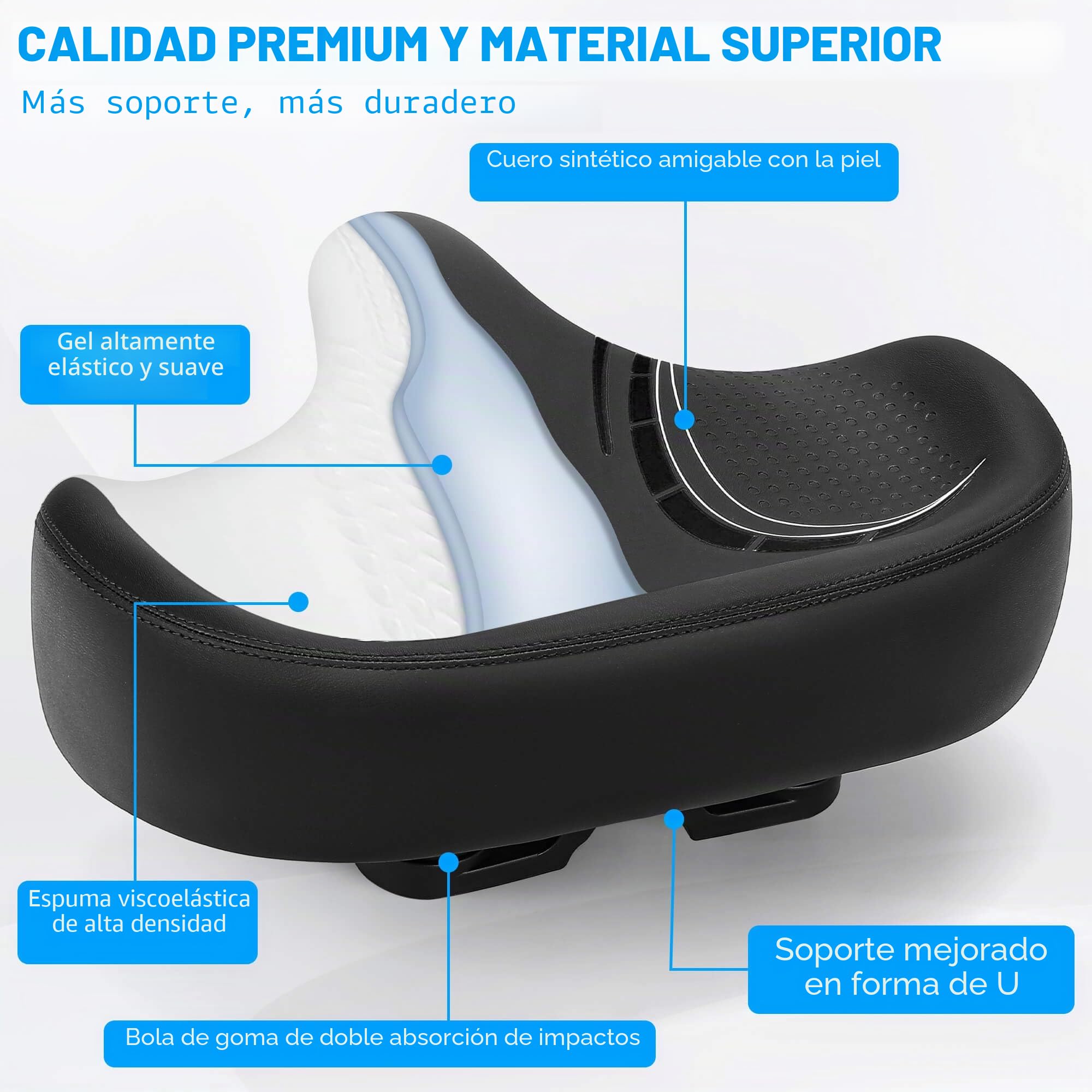 CDYWD Sillin Bicicleta Muy Comodo Hombres y Mujeres, Suave, con Suspensión Amortiguadora, Sillín Bicicleta con Respaldo, Sillín Bicicleta para MTB, Ebike, Bicicleta de Ciudad, Bicicleta Estática
