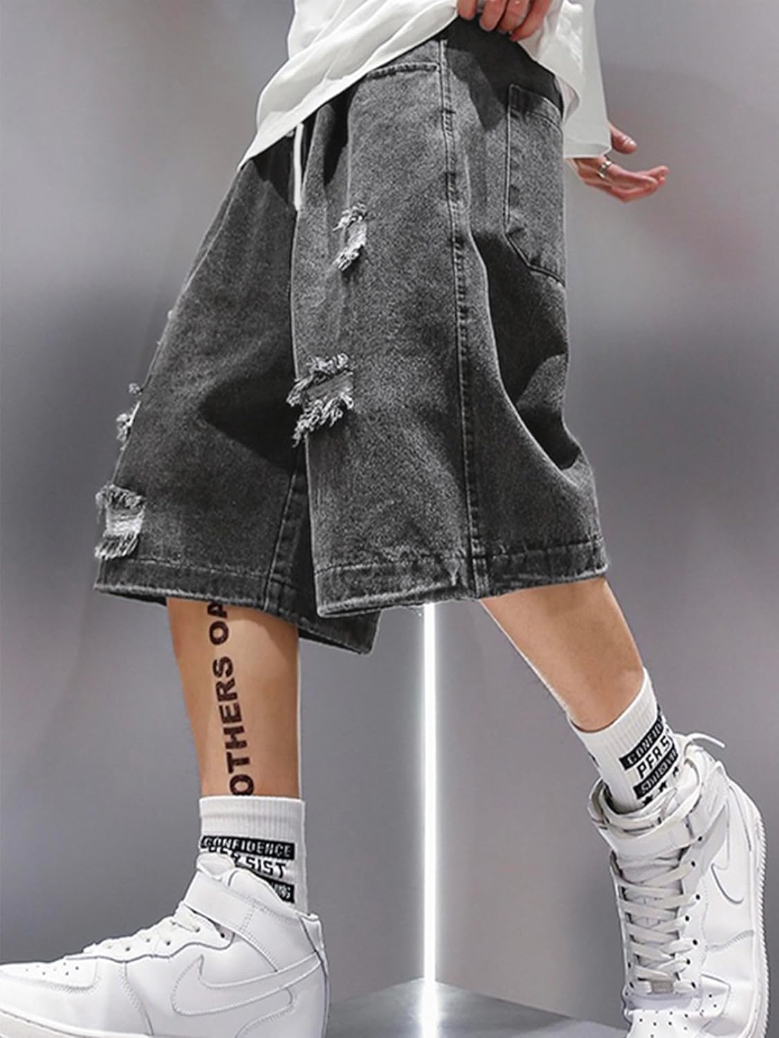 EMMIOL Baggy Jean Shorts Men, Y2k Jorts Cargo Ripped Elastic Waist, Mens Denim Shorts Comfy Casual Streetwear Summer - Image 4