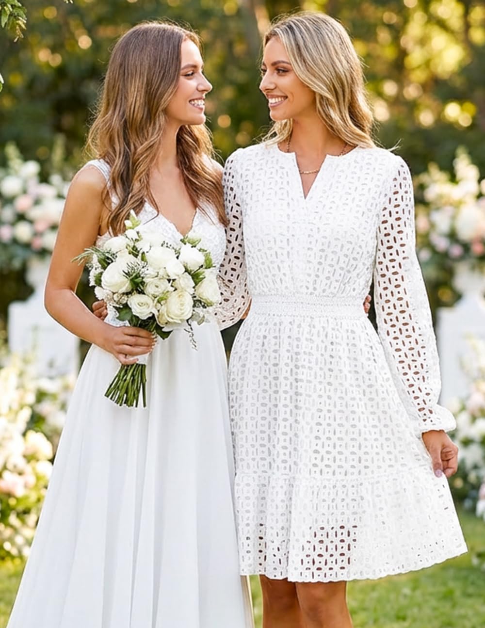 ZESICA Women's 2026 Long Sleeve Mini Dress Fall V Neck Hollow Out Eyelet Embroidery Ruffle A Line Swing Short Dresses - Image 5