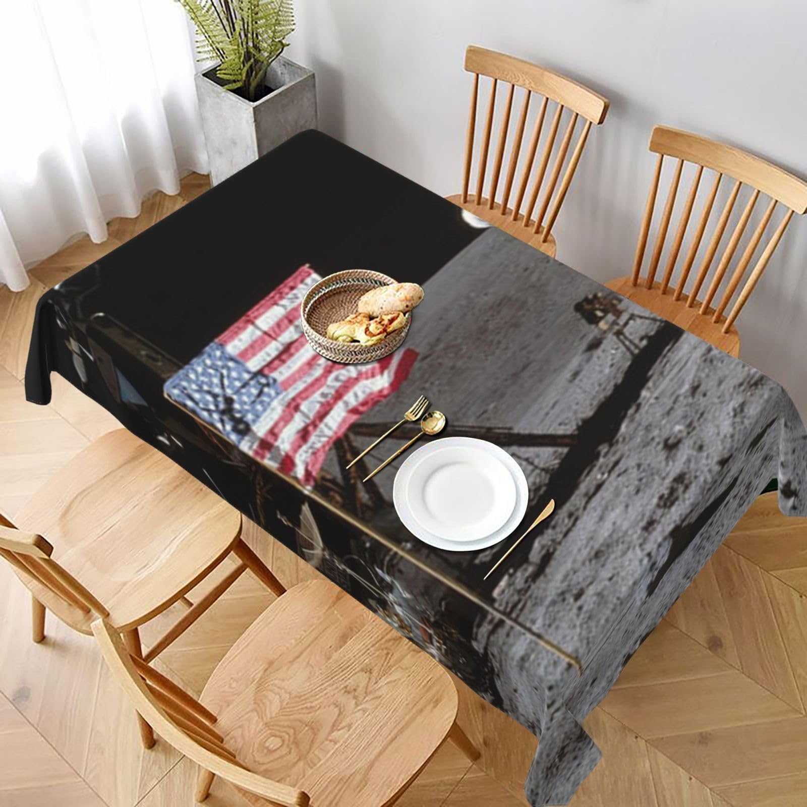 BNVSADC Astronaut on The Moon Printed Rectangle Tablecloth 228x152 CM, Water Resistant Polyester Table Cloth Decorative Fabric Table Covers for Kitchen Dining Table Parties Camping