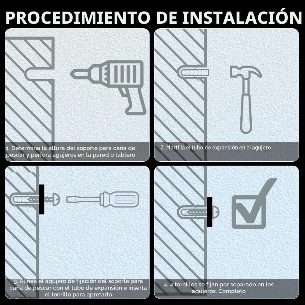 Soporte Cañas De Pescar Pared 12 Cañas, 2 Pares Soporte Vertical