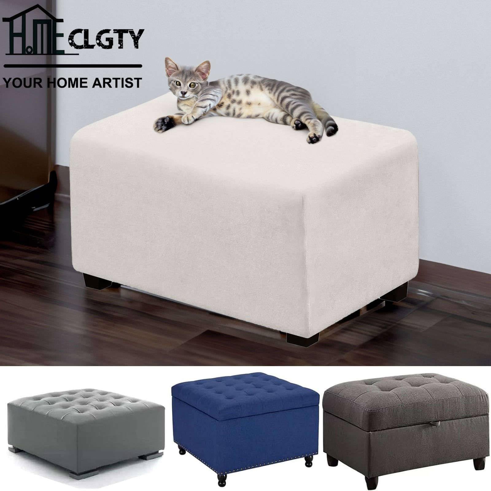 Footstool Slipcovers Rectangle Waterproof, Stretch Velvet Ottoman Cover Removable Folding Storage Stool Cover for Indoor Living Room-White-X-Large