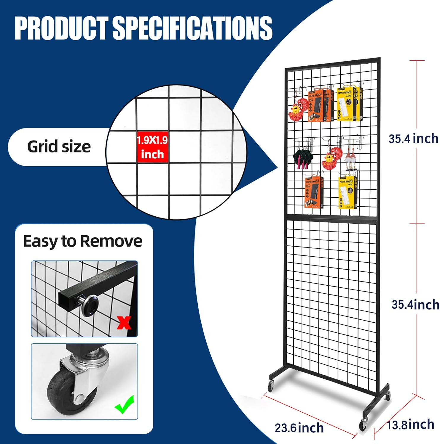 1 Pack 3'x 6' + 2 Packs 2'x 6' Gridwall Panels Tower with T-Base Floorstanding, Black Wire Grid Wall with Wheels Legs, Craft Fair Display Rack, Art Display Stand.