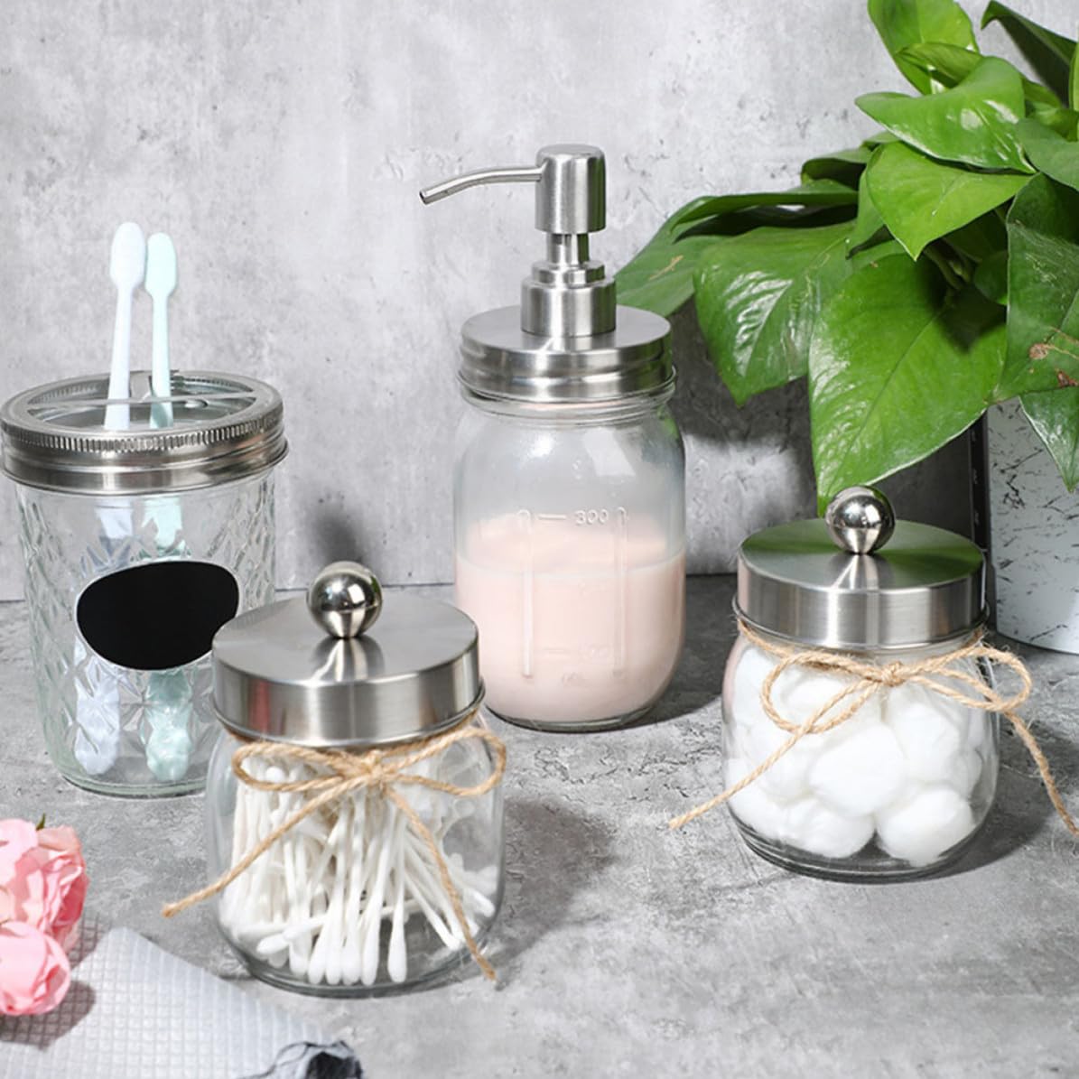 Soporte para Cepillos de Dientes Juego de Accesorios de Baño de Vidrio Plata Portacepillos y Botella de Loción para Baño y Uso en Casa