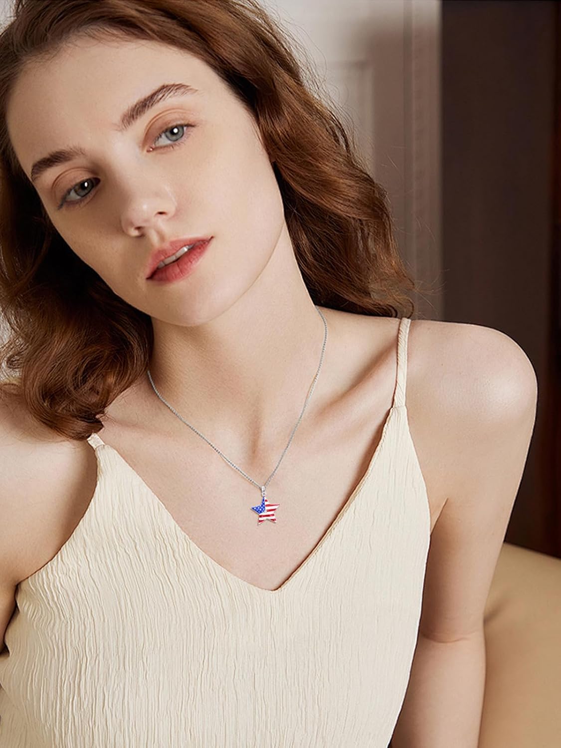 925 Sterling Silver American Flag Necklace, Red White and Blue Pendant Patriotic Necklace, Independence Day Pendant 4th of July Jewelry Gift for Women - Image 4