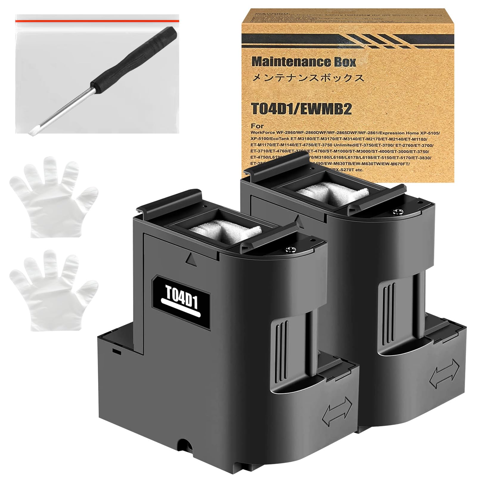 EPTO4D1 Ink Maintenance Boxes for ET-15000 ET-3750 ET-3760 WF-2860 ET-4760 ET-3850 ET-4850 XP-5100 ET-3710 ET-5150 ET-3830 ET-M1000 ST-3000 ET-M2170 Printer EPTO4D1/EPTO4D1/EWMB2/EPTO4D1(2 Packs)