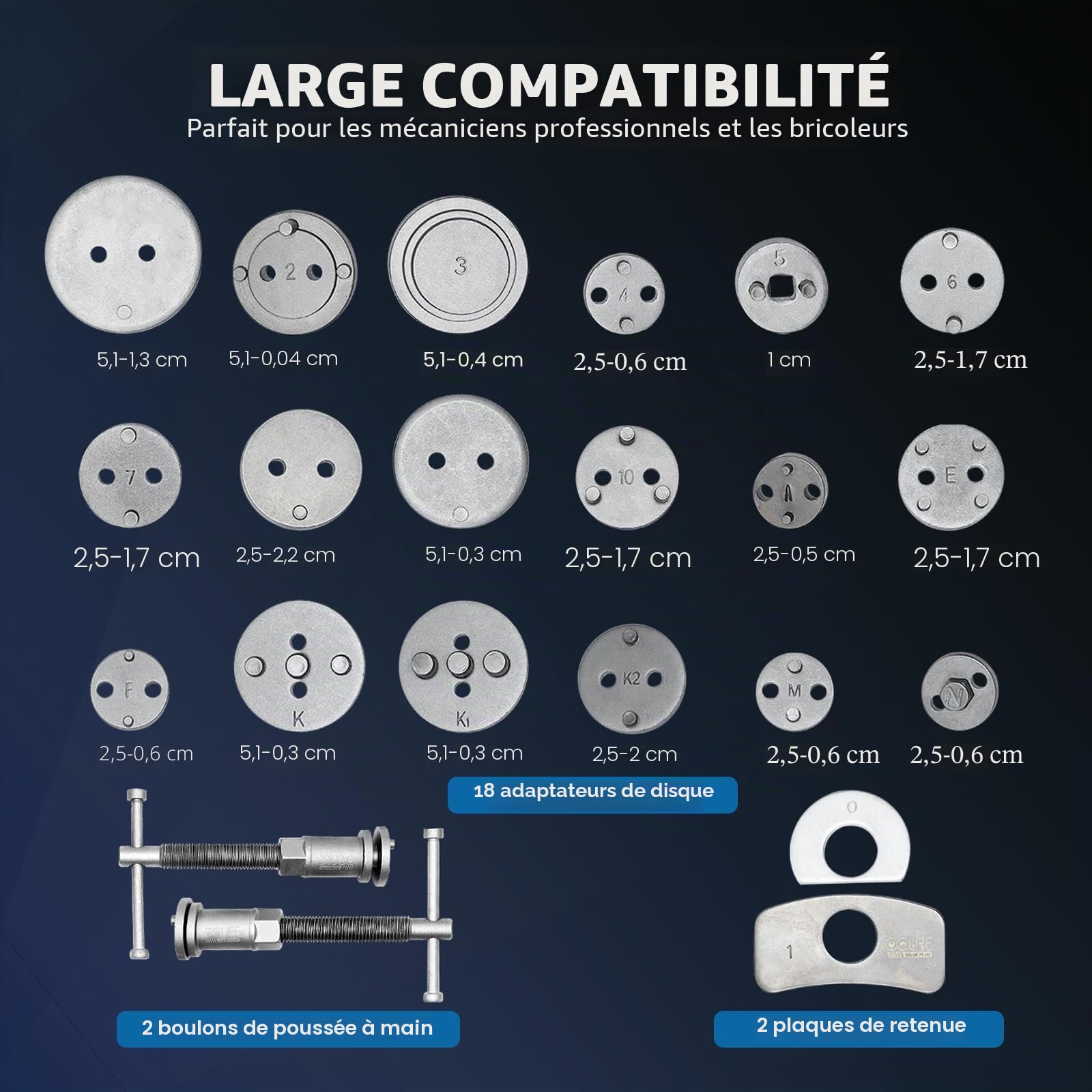 CCLIFE Repousse Piston Frein arriere 22 pièces pour remplacement de disque Outil et adaptateurs