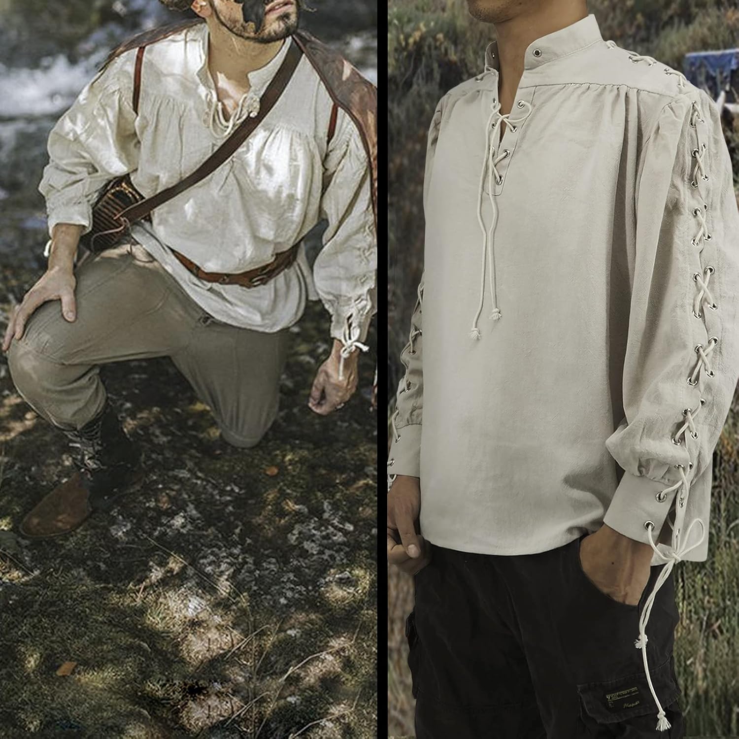 Mens' Medieval Shirt Gothic Elastic Band Adjustable Retro Warrior Cosplay Costume Tops for Pirate Mercenary Scottish Blouse - Image 5