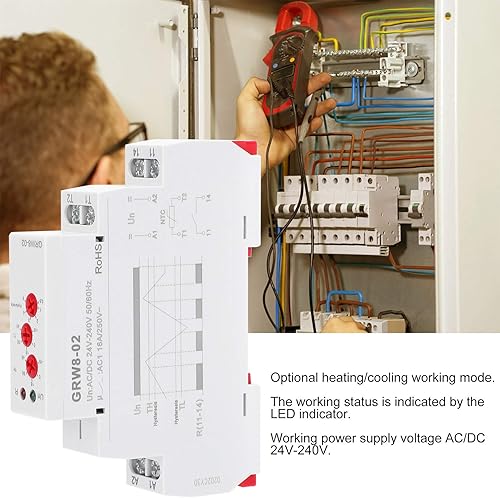 Miniatura 2 de Controlador de temperatura Termostato digital GRW8-02 Carril DIN ACDC 24V-240V Relé Monitor de control de temperatura con sonda de prueba LN Power