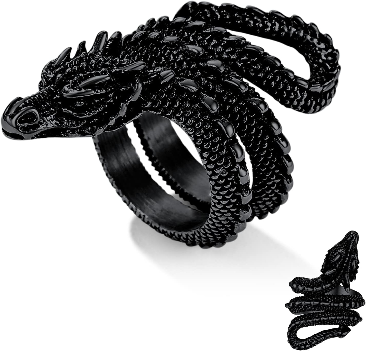 Bestyle Punk Gothic Snake Rings for Men Women, Stainless Steel/Gold/Black Serpent Finger Wrap Ring, Cool Statement Biker Rings Retro Costumes Jewelry, Size #7-#12