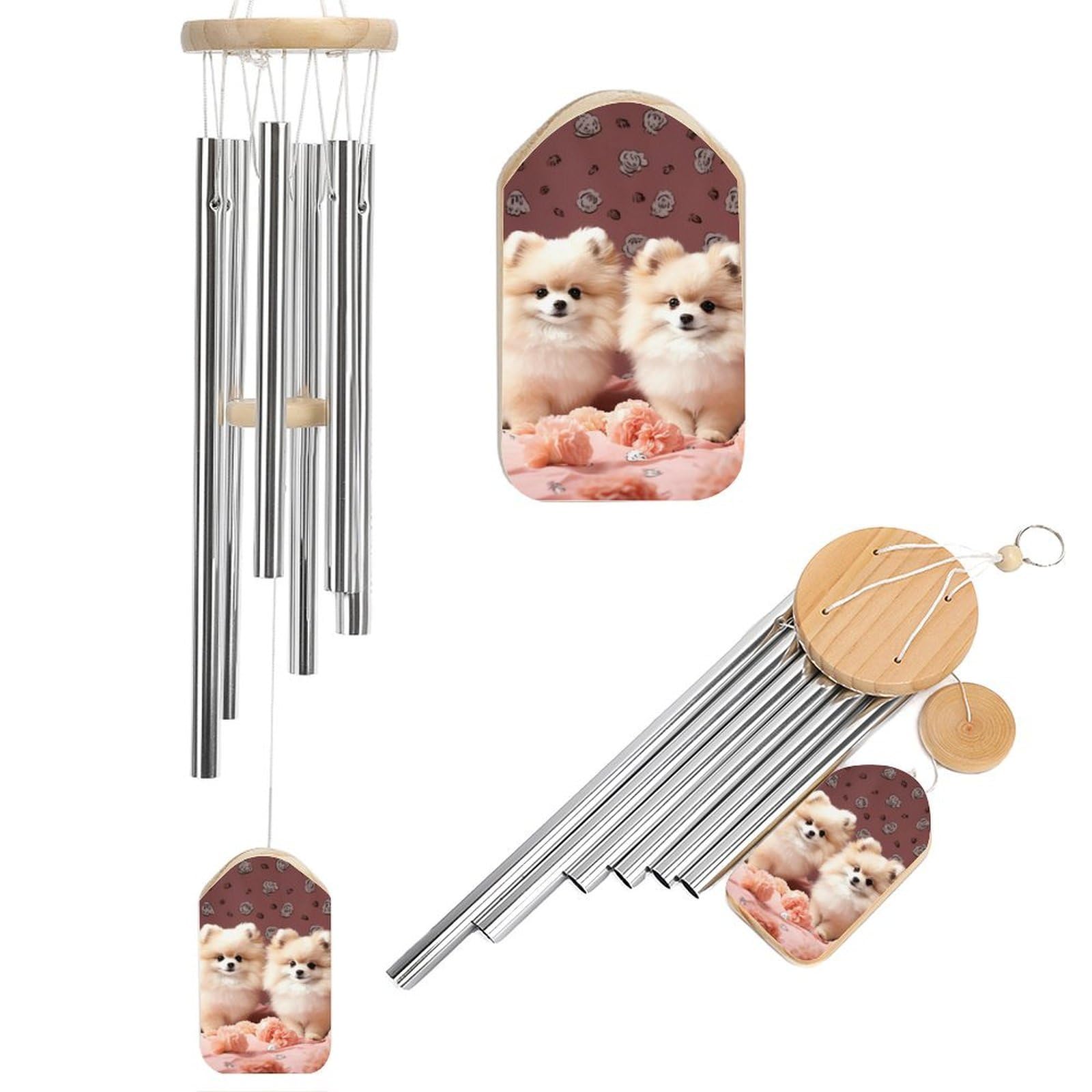 Pomeranians Puppies and Point Wind Chimes for Outside Memorial Wind Chime (20.5') Large Outdoor Deep Tone Windchime Unique Aluminum Windchimes for Garden Hanging Decor, Sympathy Gifts