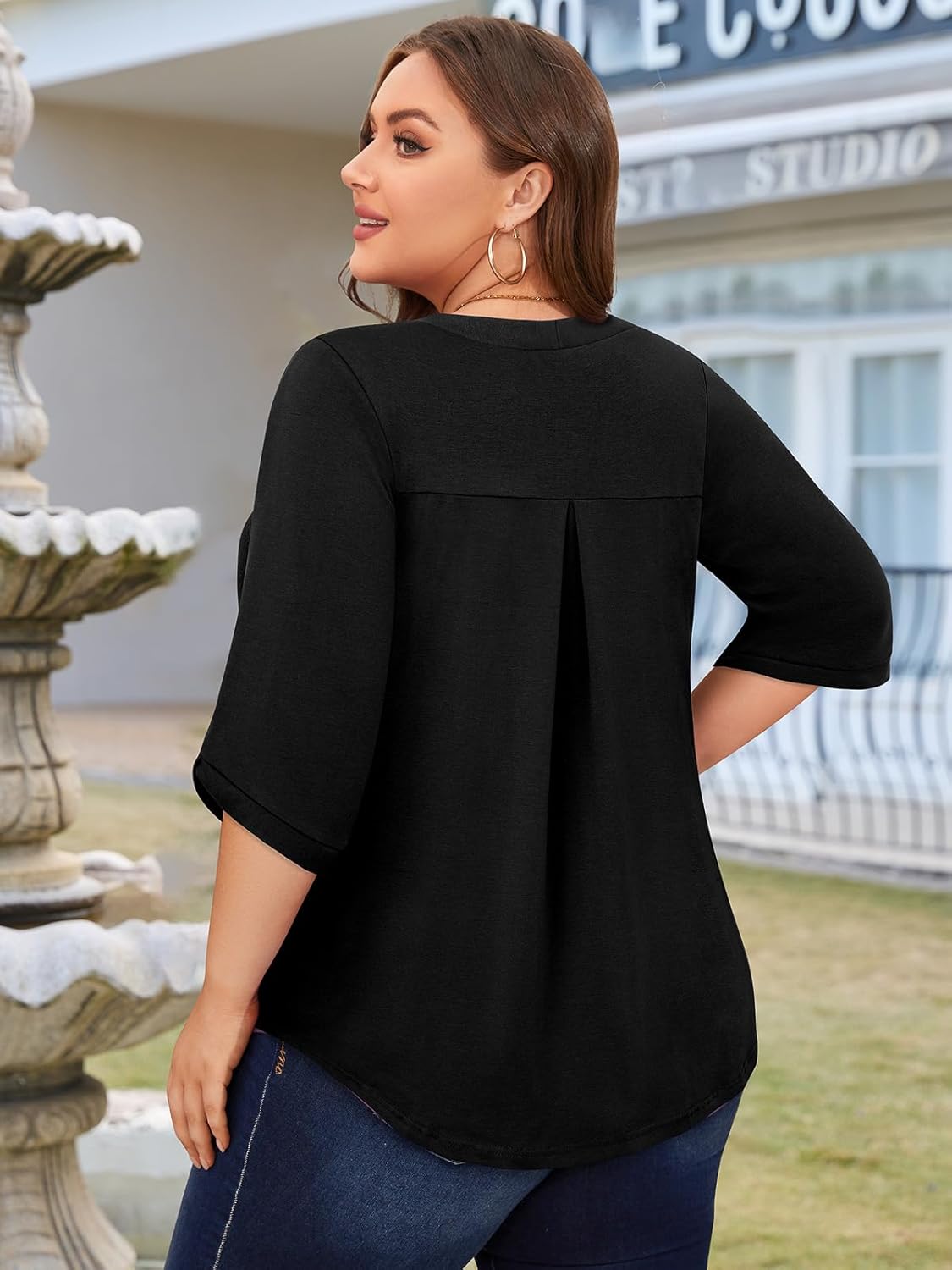 Siddhe Plus Size Tops for Women 3/4 Sleeve Shirts V Neck Blouses Tunic Top Spring Summer 2026 - Image 3