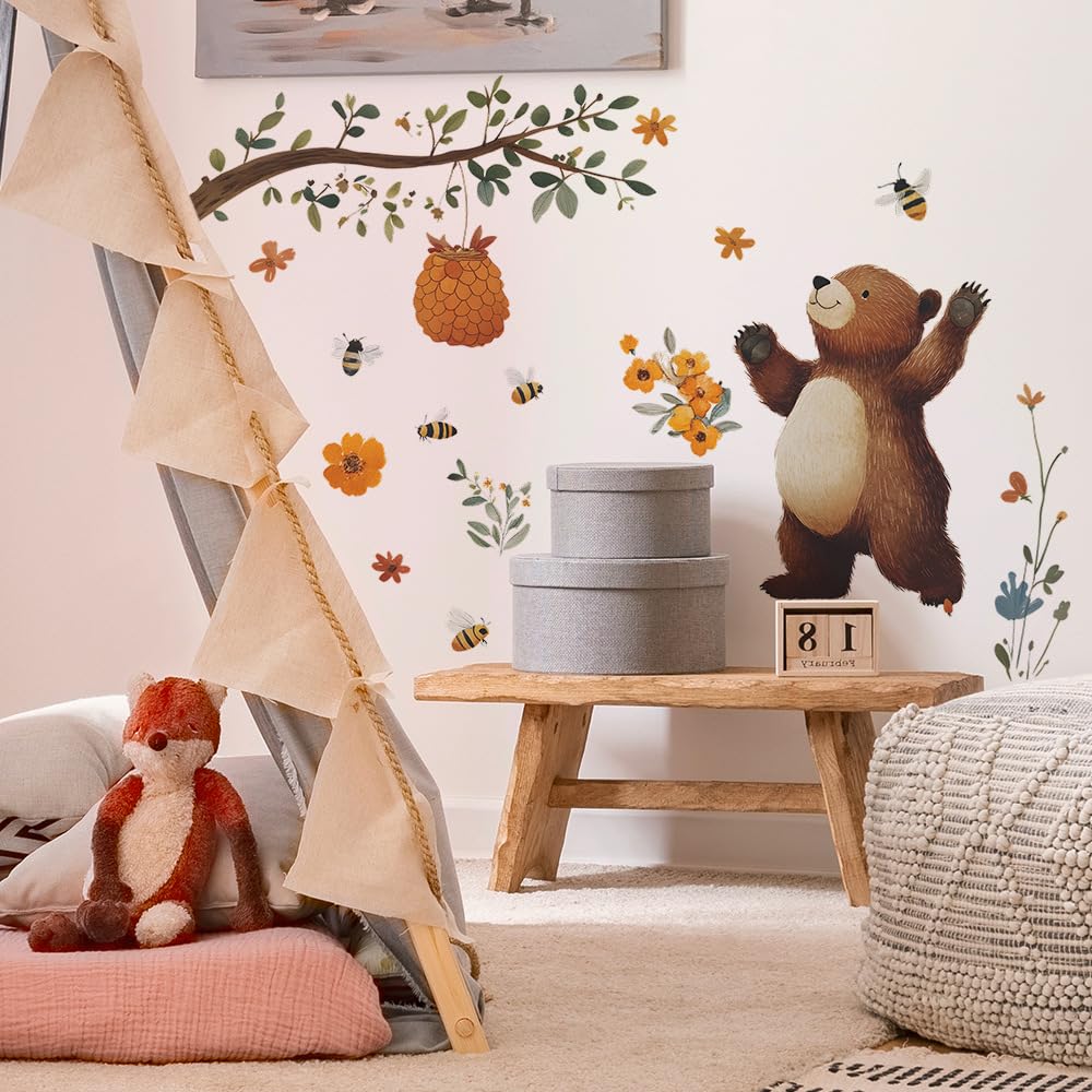 SHUCHING Large Cartoon Bear Wall Stickers Kids, Vinyl Removable Baby Room Wall Decals Decoration for Bedroom Nursery Playroom - Image 3