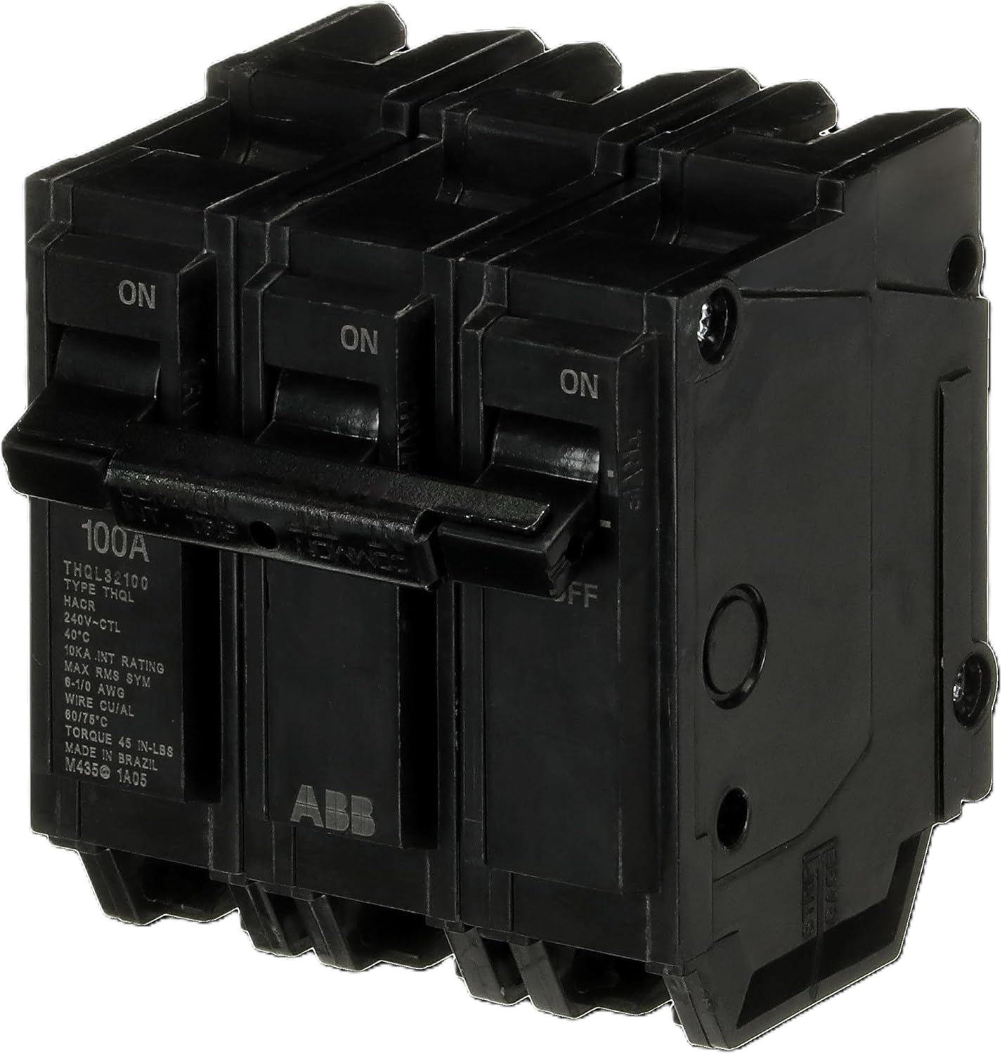 ABB Q-Line® THQL32100 Circuit Breaker • 100 Amp 3-Pole Breaker • 120/240 VAC • 10 kAIC Interrupt Rating • Thermal Magnetic Plug-On Breaker for Load Centers