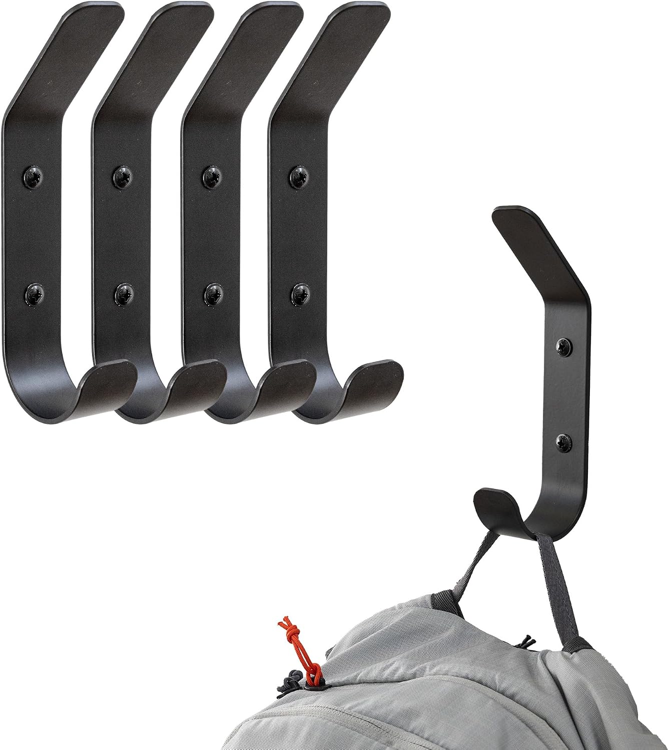 StoreYourBoard 4 Pack Wall Hooks for Hanging, Decorative & Heavy Duty Coat Wall Hooks, Mount, Set Holds 30 lbs Each, Outdoor, 6.5" x 1.2" x 2"