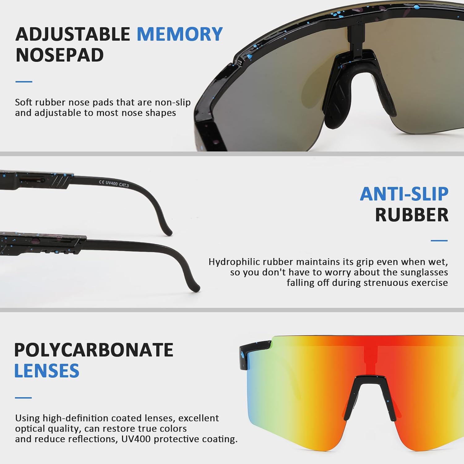 YuJian Sports Sunglasses for Men Women, UV Protection Outdoor Goggles for Baseball Cycling Fishing Golf - Image 3