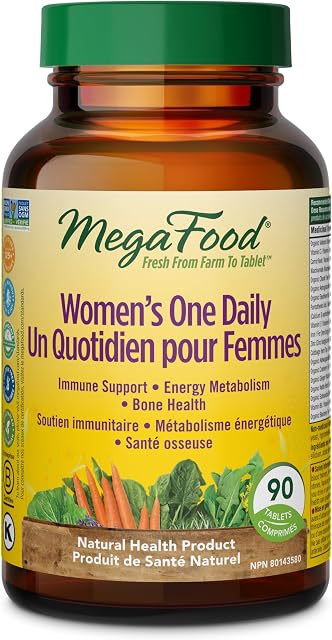 MegaFood Women's One Daily - Whole Food Based Multivitamins for Women Under 40, Vitamin C, Vitamin D, Iron, Vitamin B12, Optimal Health and Wellbeing Support- Convenient Once-a-Day Tablet- 90 Tablets