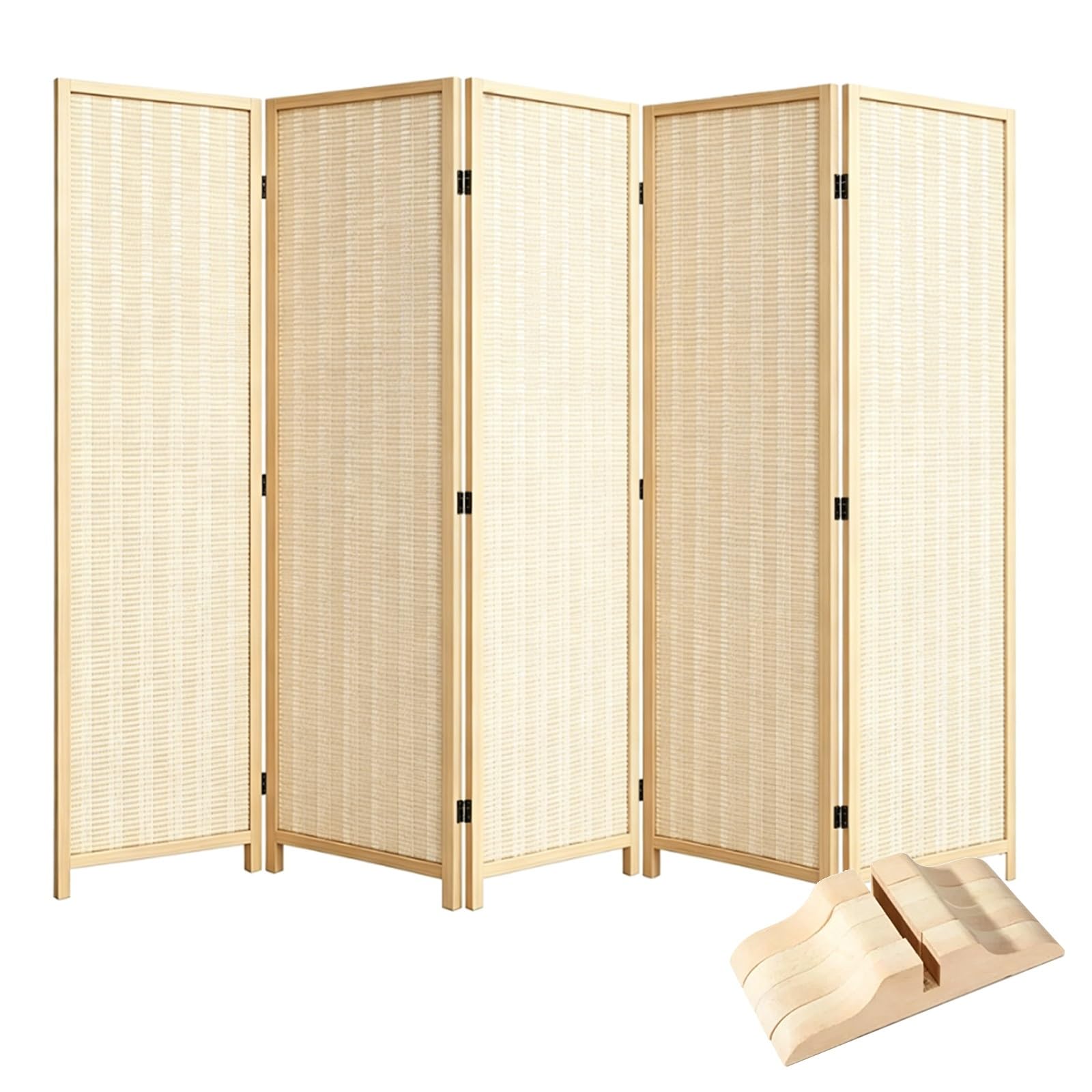 Chinese Style Bamboo Woven Panel Partition, Folding Privacy Screen, Portable Room Divider Panel, For Home Office Bedroom Decoration(180x40cm/71x15.7in,5-panel)